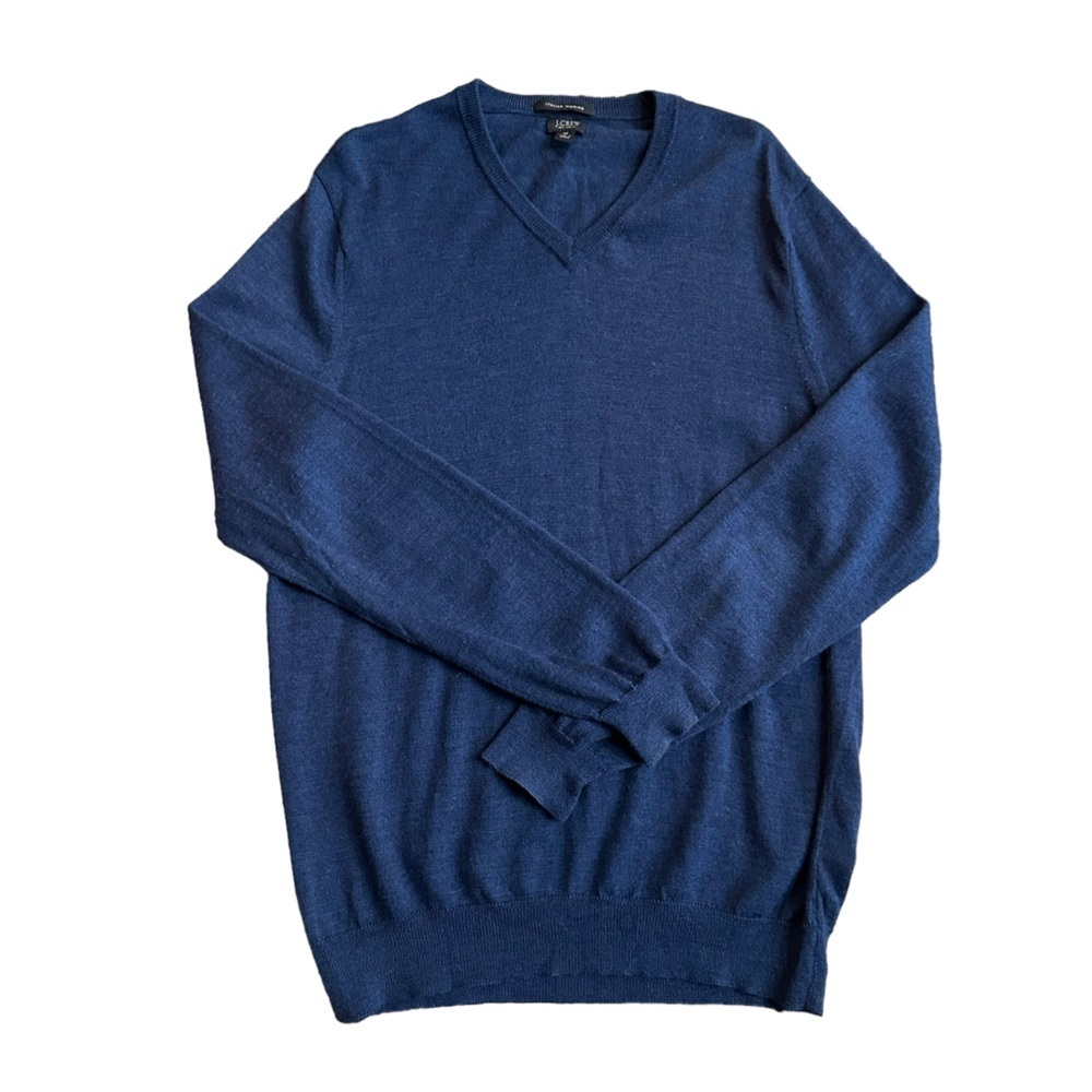 J Crew Mens‎ Navy Blue Wool V-Neck Pull Over Sweater Size M